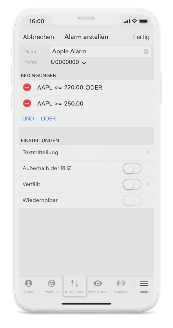 Empfangen Sie Preisalarme und Co. über das iPhone iPhone Trading App: Alarme empfangen