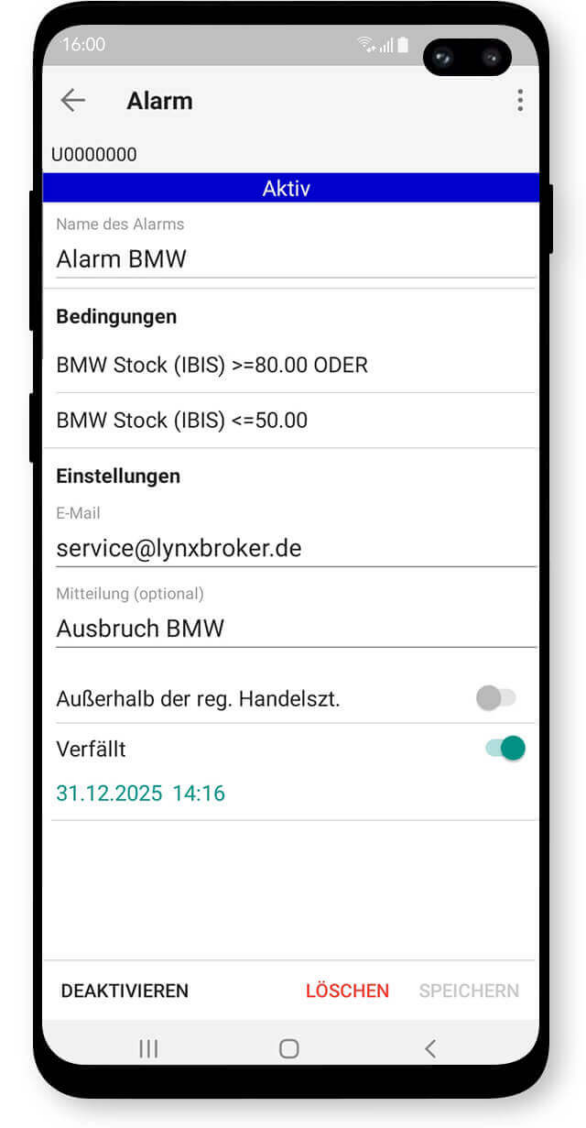 Android Trading App: Alarme empfangen