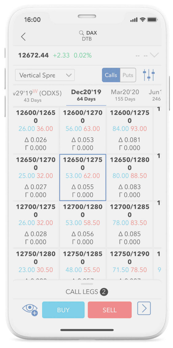 LYNX Trading Apps - mobil mit den Spread-Vorlagen Optionstrategien vergleichen